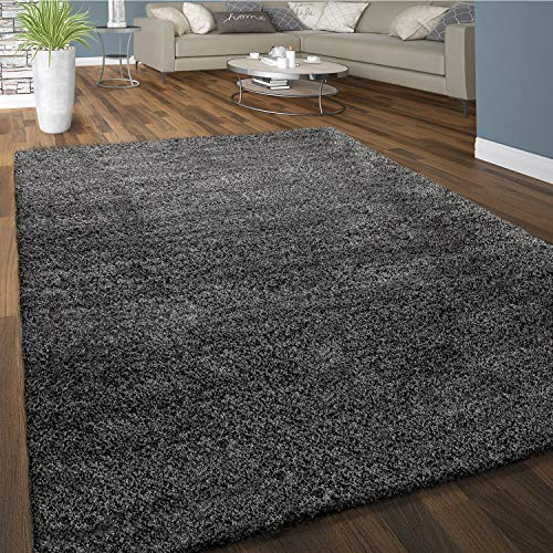 Paco Home Hochflor Teppich Wohnzimmer Shaggy Langflor Weich Einfarbiges Muster Dunkel-Grau, Grösse:60x115 cm