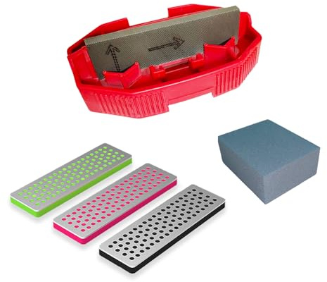 IGOSKI Snowboard Ski Edge Bevel Tuning Ski Wax kit, strumento snowboard, affilabordi sci accordatore laterale strumento angolo sci & diamanti & Gummi Stone (strumento+diamanti + pietra gomma) (rosso)