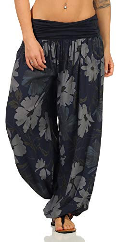 Sockenhimmel Sommerhose Flatterhose Haremshose Damen Sommerhosen Freizeithose Yogahose Urlaubshose Pumphose Aladinhosen (38-40, Marine)