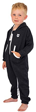 Gennadi Hoppe Kinder Jumpsuit Mädchen Overall Jungen Einteiler Strampler Onesie Schlafoverall Kuschelanzug Pyjama Anzug Baumwolle bequem modern kuschelig warm weich Kapuze schwarz schwarzer 3-4 H6283