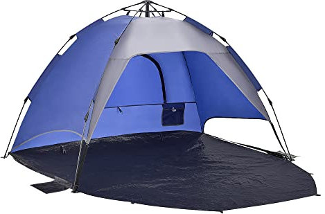 pro.tec Strandmuschel Mullsjö 215 x 135 x 140 cm Pop Up Strandzelt für 2 Personen halboffen Campingzelt automatisch wasserabweisend Blau/Dunkelgrau