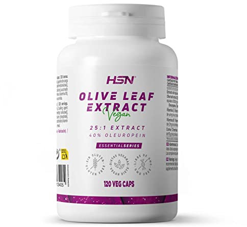 Hoja de Olivo 10000 MG - Olea europaea - de HSN | 120 Cápsulas Vegetales con 40% Oleuropeína por Dosis Diaria | Extracto 25x Veces Más Concentrado | No-GMO, Vegano, Sin Gluten