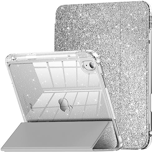 INFILAND Custodia per iPad 11 Generazione A16 11 Pollici 2025/iPad 10 Generazione 10,9 Pollici 2022,Glitterata con Retro Trasparente Brillante, Portapenne, per Bambini e Ragazze (Argento)
