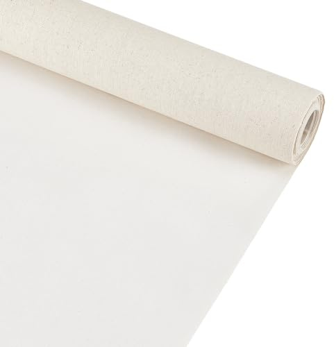 BENECREAT 5m x 38cm/5 Yards x 15 Inch Canvas Roll Linen, 27 Oz Four Primed Canvas Roll for Gesso, Art, Oil Painting, Backdrop Decoration, 0.3mm Thick