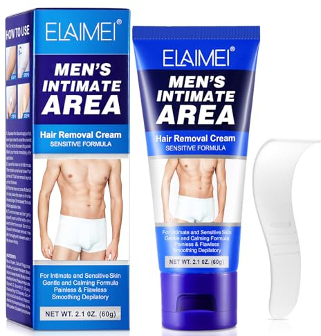 Hair Removal Cream for Men - Painless, Sensitive-Skin Formula for Genitals, Body, Private Areas, and Underarms, 60g