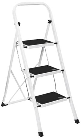 Escalera Plegable de 3 peldaños con Estructura de Acero | Taburete Multifuncional con Superficie Antideslizante y Base Estable | Ligera, portátil y Segura para hogar, Oficina y tareas domésticas