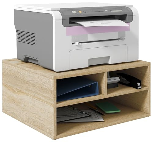 HOMCOM Supporto per stampante per scatola da ufficio, mobile da ufficio, con 3 scomparti, organizer da ufficio, 47 x 40 x 22,5 cm, effetto legno naturale