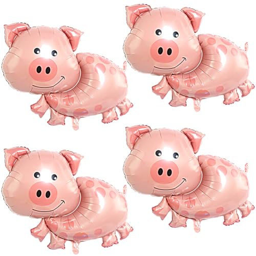 4 Pièces Cochon Ballon en Aluminium, Cochon Fête d'Anniversaire Décorations Motif Cochon Rose Ballons en Aluminium Animal Cochon Thème Decor Anniversaire pour Fête d'Anniversaire Barbecue