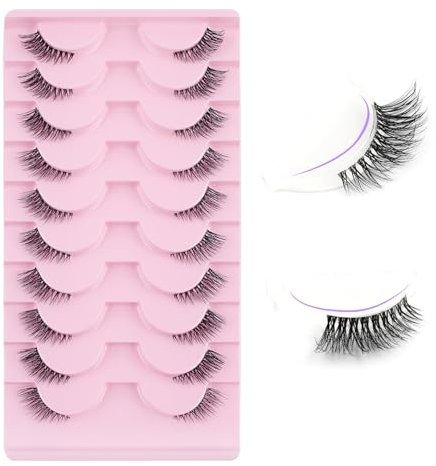 Oreola False Eyelashes Half Lashes Natural Look Cat Eye Lashes with Clear Band Corner Lashes Wispy 3/4 Eyelashes Transparent Demi Fake Lashes Reusable Half Eyelashes