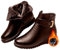 AMOUSDRDR Orthopädische Stiefel für Damen, Metallschnalle, echtes Leder, Wolle, Winter, warm, rutschfest, Plüschfutter, Stiefeletten mit seitlichem Reißverschluss