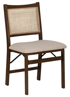 Powell Kasi Brown and Natural Rattan Cane Fully Assembled Foldable Wooden Dining Side Chair