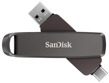 SanDisk Extreme PRO DUAL Drive 512GB (USB Type-A & Type-C Connectors, High Performance Flash Drive, Read speeds up to 1000 MB/s, Data Encryption, Automatic backup, file management, Metal Design) Black