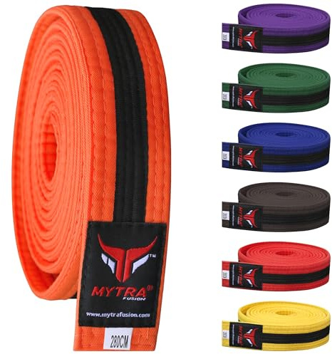 Mytra Fusion Cinturon Karate Ligero y Duradero, Cinturon Artes Marciales, Cinturon Taekwondo y Cinturon de Karate para Hombres y Mujeres (Orange/Black, 260-CM)