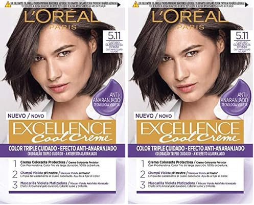 L'Oreal Paris Excellence Cool Creme Tinte Permanente, Tono 5.11 Castaño Claro Ceniza Intenso, 260 g (Paquete de 2)