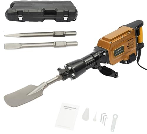 220V 1700W Electric Demolition Jack Hammer Concrete Breaker Electric Heavy Duty Hammer Digger 360° Rotating Handle with Scraping Chisel & Point Chisel & Flat Chisel & 3 Hex Keys & Portable Box