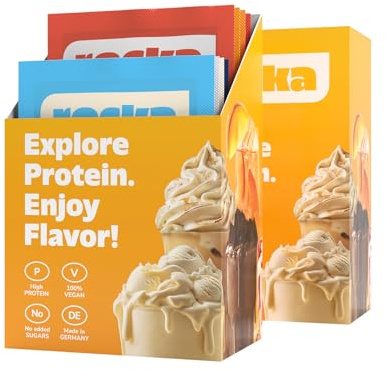 Rocka Nutrition Protein Probierbox veganes Protein Probierpaket | 8x leckere Proben aus cremigen Protein Shakes, fruchtigen Proteinlimos und herzhaften Protein Soups | Praktische Größen für unterwegs
