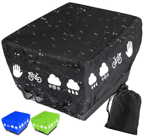 LUKIUP Housse de protection contre la pluie pour panier de vélo - Élastique réglable - Réfléchissante - Avec sac de rangement - Housse étanche - Taille unique pour tous les paniers de vélo (noir)
