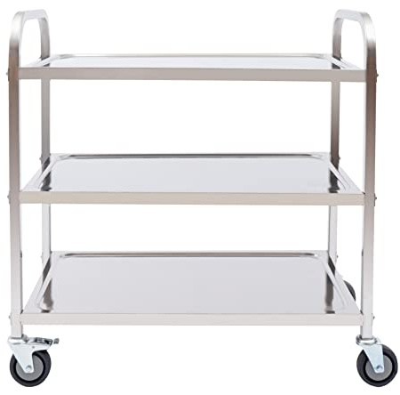 WAPHOERTE Carro de servicio gastronómico de 3 niveles de acero inoxidable, carro de cocina, carro de limpieza y transporte, carrito de ayuda gastronómica, 85 x 45 x 90 cm
