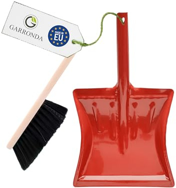 Garronda Juego de Escoba y Recogedor Metálico – Cepillo Madera y Pala de Mano Resistente para Cenizas, Polvo y Suciedad, Set para Limpieza Hogar y Jardín GD-0172 (Negro + Rojo)