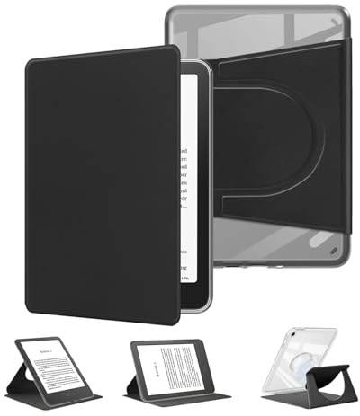 Fodral för 7-tums Kindle Paperwhite 12:e generationen 2025/2024, 360° roterbart fodral för Kindle Colorsoft Signature Edition 2024, avtagbart magnetiskt justerbart ställ, transparent, Auto Sleep Wake