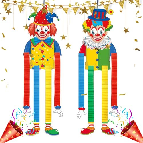 KLINNA Pack de 2 Banners de Payaso Decoración de Carnaval, Decoración de Circo Colgante para Puerta y Pared, Payaso de Papel Colorido para Fiestas de Cumpleaños, Carnaval y Ventanas Interiores