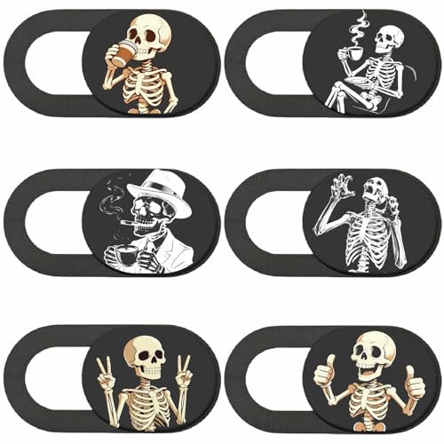 PRESSINART 6Pcs 6 Styles Cache Caméra Ordinateur Crâne Accessoires de Confidentialité, Cache Webcam Ultra Fin 0,04 Pouce Protecteur Bloqueur pour Téléphone PC Bureau Tablette Ordinateur Portable