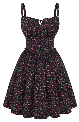 SCARLET DARKNESS Women Mini Corset Dress Victorian Floral Sun Dress Sleeveless Spaghetti Strap Summer Dresses for Beach Weeding Party