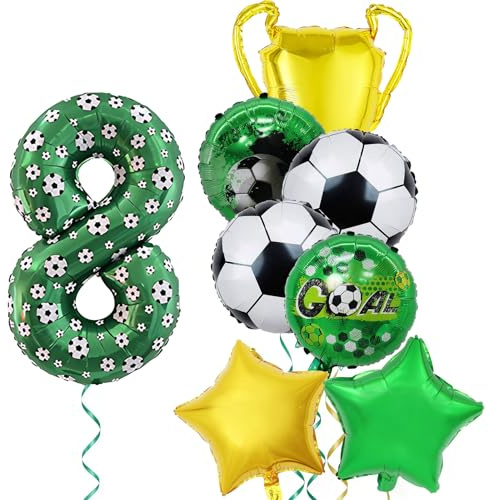 8 palloncini decorativi per compleanno a tema calcio, per 8 anni, per ragazzi, palloncino gonfiabile a tema calcio, 8° compleanno, verde, palloncino in lamina per decorazioni di compleanno per bambini