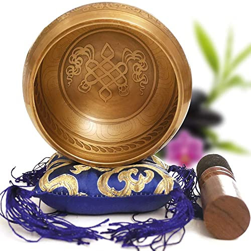 Tibetische Klangschale aus Bronze, Handgefertigt in Nepal, Kissen, Holzschlegel- Loktakarton- Meditation- Entspannung- Dekoration