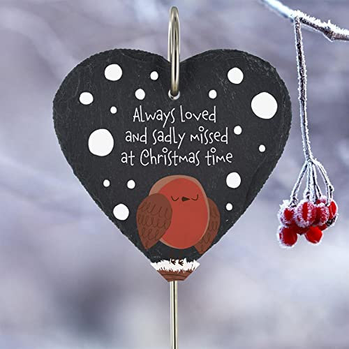 Missed At Christmas Robin Themed Heart Shaped Sentimental Remembrance Grave Marker Plaque