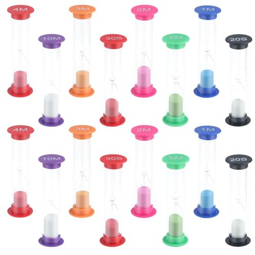 16 STK Sanduhren, Sanduhr Timer, Bunt Sanduhr für Kinder, 20 Sek, 30 Sek, 1 Minuten, 3 Minuten, 4 Minuten, 5 Minuten, 10 Minuten, Küchentimer, Zähneputzen, Zeitanzeige