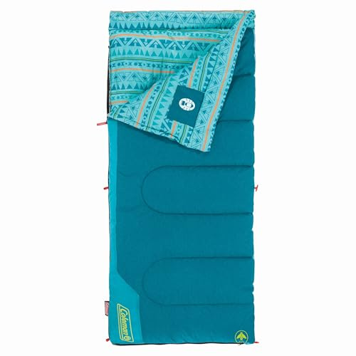 Coleman Kids 50°F Sleeping Bag for Children up to 5ft Tall, Comfortable Youth Sleeping Bag for Sleepovers & Camping, Glow in The Dark Design, Stuff Sack Included, Machine Washable