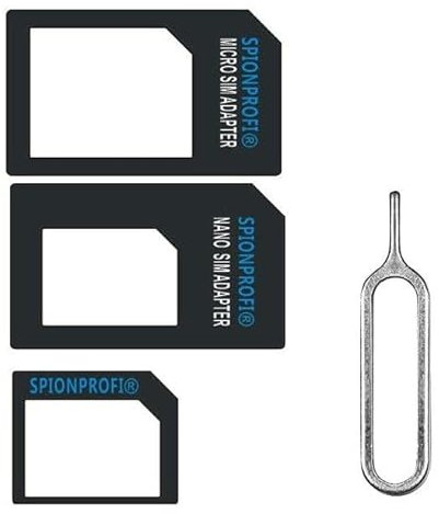 SpionProfi 3 in 1 Nano-SIM-Adapter 4 in 1 Nano auf Micro; Nano auf Standard-SIM-Karte und Micro-to-SIM-Karte + Entferner für SIM-Karten