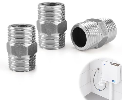 FINELYCR 3 Stück Duschschlauch Adapter, 1/2 Zoll, Doppelnippel Edelstahl-Gewindeanschluss, Doppelnippel 1/2 Zoll, Geeignet für Rohre, Leitungen, Abflussrohre Usw