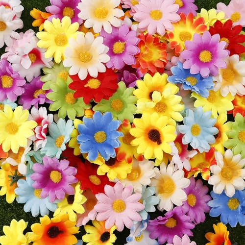 Invalidism 100 PCS Artificial Daisy Flower Heads,Colorful Craft Flowers,Mini Silk Fake Flowers,Artificial Flowers for DIY Crafts Scrapbooking Wedding Party Table Home Decoration