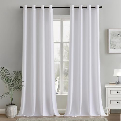 MIULEE Voile Gardinen mit ösen Vorhänge Halbtransparent Stores Vorhang Transparente ösenschal Wohnzimmer Schlaufenschal 2er Set 140x245cm Weiß