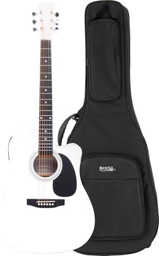 Classic Cantabile WS-10WH Westerngitarre Gigbag Set - Dreadnought-Style - weiß - mit Tonabnehmer, EQ und eingebautem Tuner - inklusive Softcase