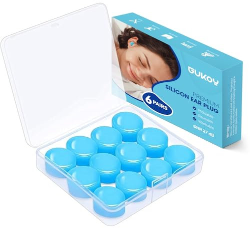 Ear Plugs for Sleeping, 6 Pair(12 Pieces) Moldable Noise Cancelling Silicone Earplugs for Swimming, Snoring, Sleep and Studying Blue