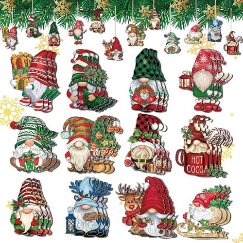 36 Pezzi Gnomo Decorazioni Natalizie Per Albero,Decorazioni Albero Di Natale Legno,Addobbi Natalizi Per Albero Da Appendere,Decorazioni Natalizie Ciondolo Legno Decori Addobbi Albero Natale
