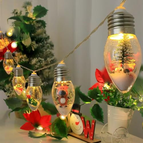 Neioaas Cadena de luces de decoración vintage de Navidad, 10 luces LED de burbujas transparentes, 6.6 pies, funciona con pilas, luces esféricas para decoración navideña en interiores y exteriores,