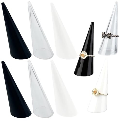 Qusmeiyici 6PCS Acrylic Ring Holder Ring Display, Jewelry Ring Display Holder Cone Ring Holder Clear Finger Rings Show Stand Ring Display Showcase Display Stand for Jewelry