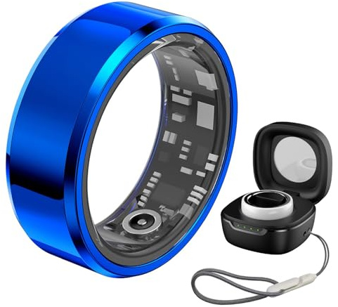 Smart Ring, 2024 ny Fitness Tracker-ring med laddningsfodral, IP68 vattentät, puls, blodsyre, sömnspårare, för kvinnor män(Blue,18.2 mm)