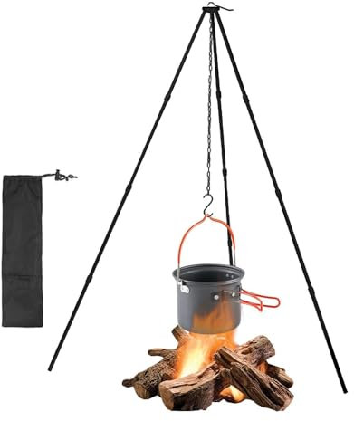 Trípode para camping – Trípode para cocinar sobre el fuego, accesorios de cocina para fogatas | Trípode de campamento al aire libre con cadena colgante ajustable, aleación de aluminio, equipo de