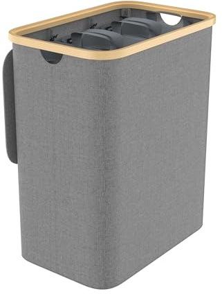 LARS360 Cesto per la Biancheria a 3 Scomparti, Cesto per Biancheria con Coperchio, 140L, Cesto Compatto, Cesto Pieghevole per la Biancheria, Organizzatore per Biancheria (Grigio)