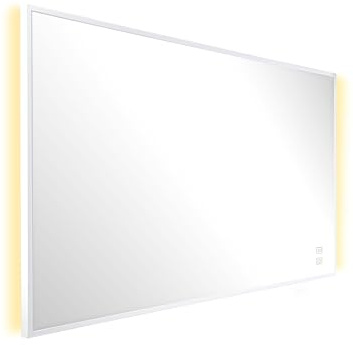 Könighaus LED Spiegel Infrarotheizung - 600W - mit Bedienelement & Ambi-Light Beleuchtung - 5 Jahre Garantie - Rahmenfarbe: Weiß