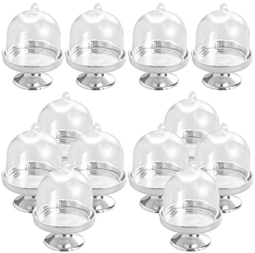 Mini Présentoir à Gâteau,12 Pack Mini Plateau à Gâteau avec Couvercle,Cloche à Gâteau Support Cupcake Couvercle Dôme,Petit Présentoir à Gâteau Clair pour Dessert,Mariage,Anniversaire,Fête Décoration
