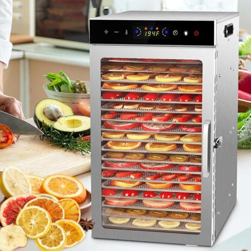 Deshidratador Comercial De 18 Bandejas Para Frutas, Deshidratador De Alimentos, Secador De Alimentos Con Temporizador Y Temperatura Ajustables, MáQuina De Secado Por CongelacióN Para El Hogar,18-Tray