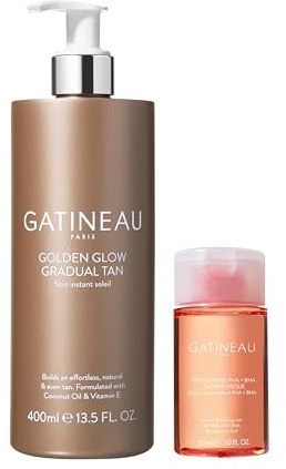 Gatineau - Golden Glow Gradual Tan (400ml) + Exfoliating PHA+BHA Glow Tonique (30ml), For Glowing Skin