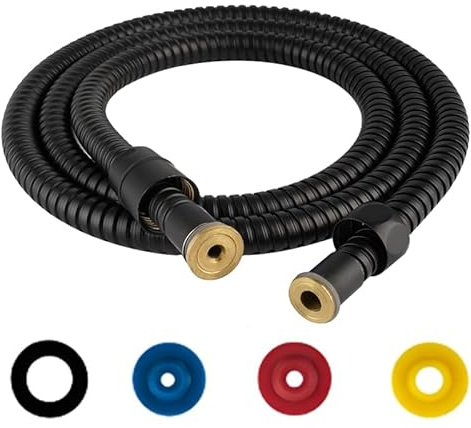 GIUSOBG Flessibile Doccia Acciaio Inossidabile 1,5M/59IN Tubo Flessibile per Doccia Nero Acciaio Inox Tubo Doccia da Anti Torsione, Attacco Standard 1/2 Adatto Tutti I Soffion con 4 Limitatori Flusso