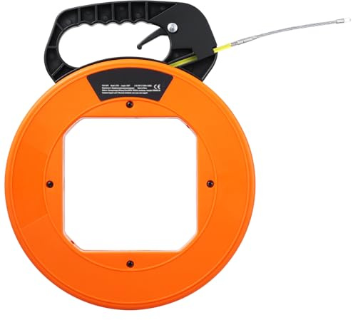 VEVOR Aiguille Électricien 30,5 m Tire Fils Électrique Fibre de Verre 4,2 mm avec Boîtier, Poignée, Facile à Utiliser, Outil Extraction Câble Flexible pour Murs, Conduits Électriques, Non Conducteur